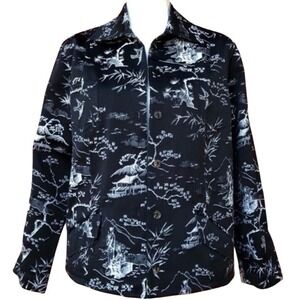 Chico's Toile‎ Print Jacket Women's Size 3 Black White Asian Inspired Hawaii